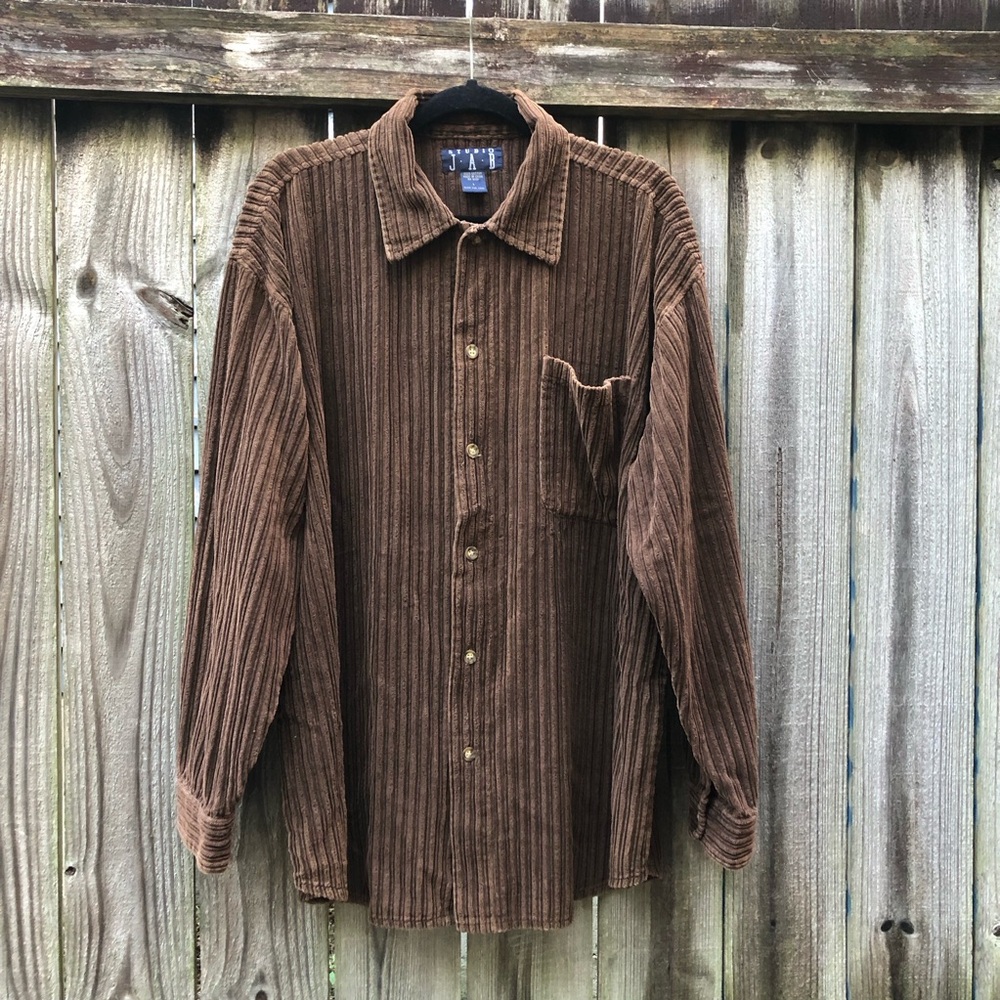 Vintage 90s 100% Cotton Brown Corduroy Button Down Shirt Shacket Men’s Size L
